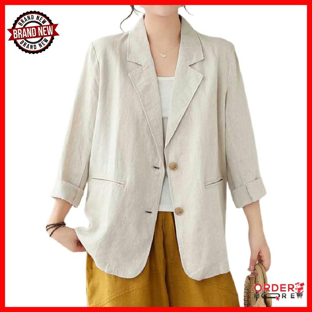 Cotton Linen Blazer Women's Business Casual Lightweight Jacket